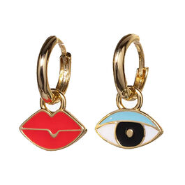 Eye and Lips gold hoop earrings